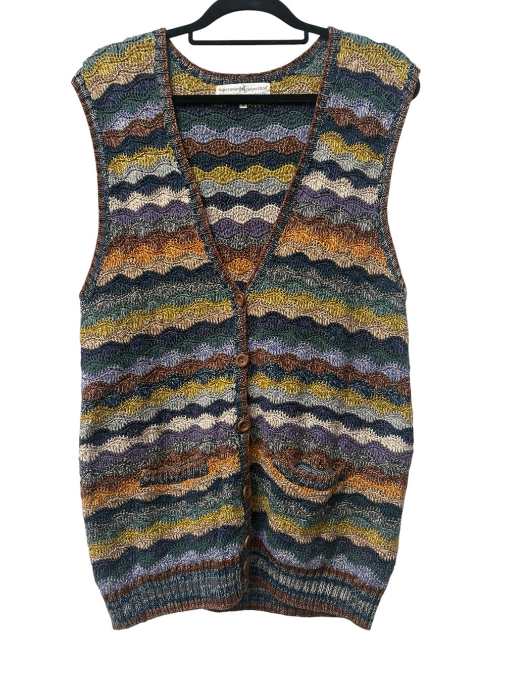 Vintage Peruvian Connection Pima Colorful Knit V-Neck Sweater Vest M Oversized